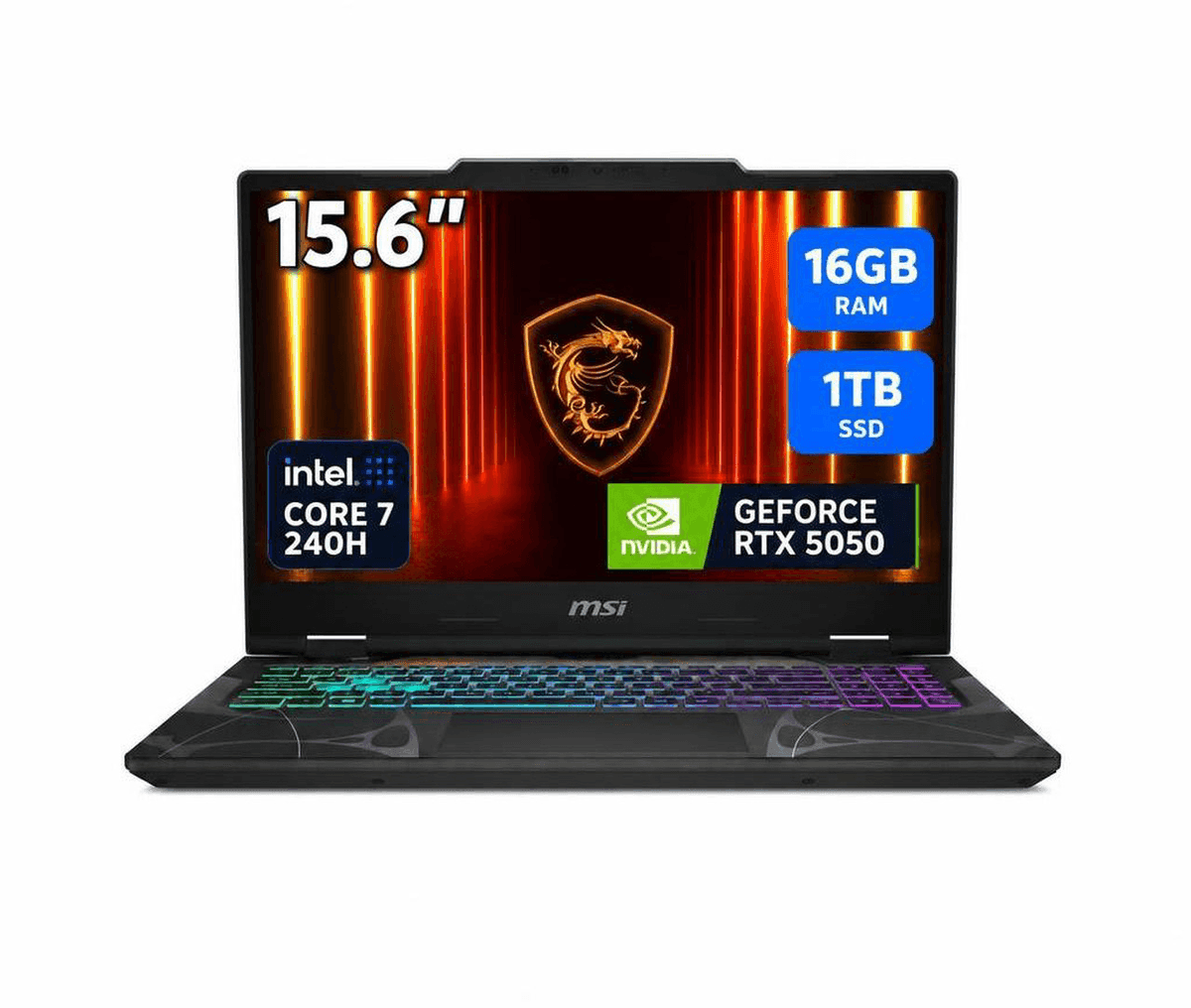 MSI Cyborg 15 15.6-inch 144Hz Gaming Laptop, Core 7 240H, RTX 5050, 16GB/1TB