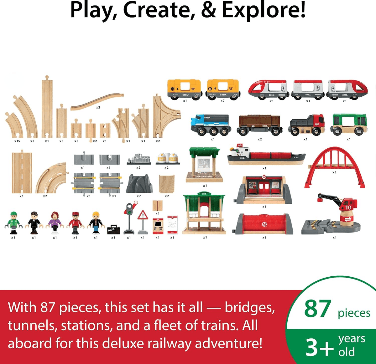 [Prime] BRIO World Deluxe 87-Piece Wooden Railway Set image 2
