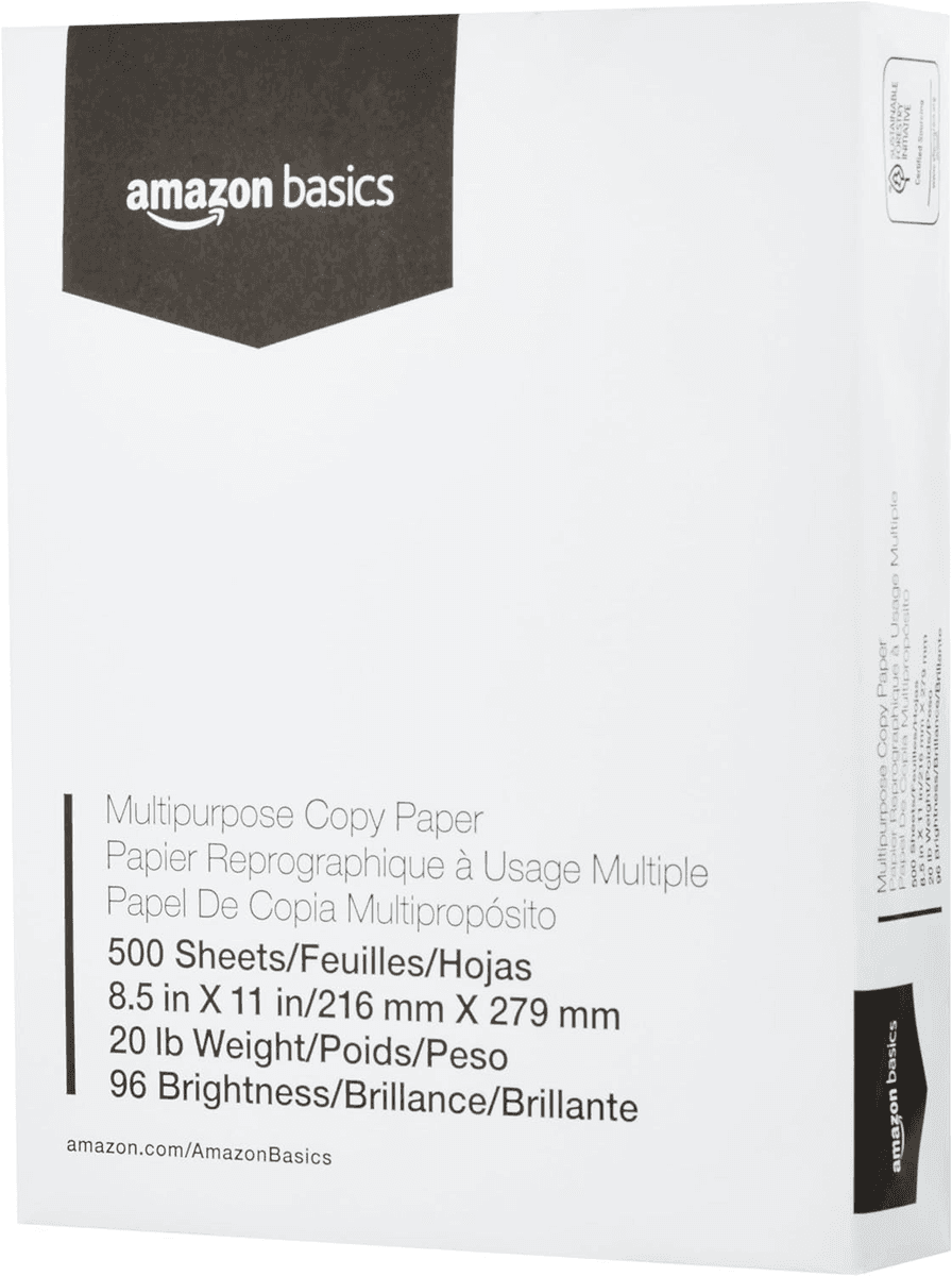 Amazon Basics Multipurpose Copy Paper, 96 Bright, 500 Sheets