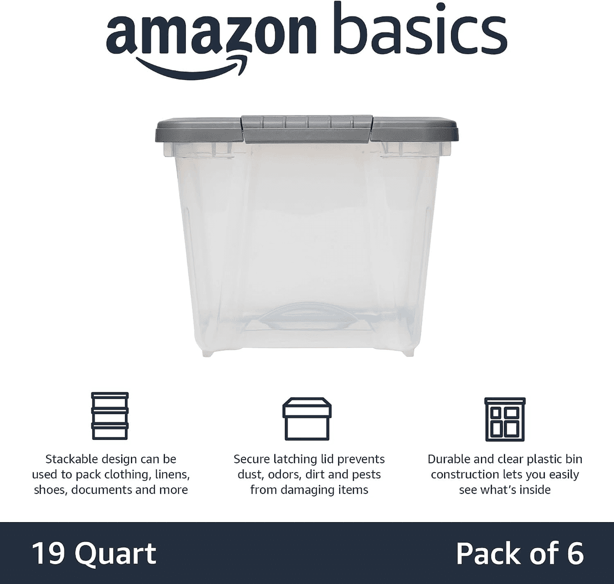 Amazon Basics 19-Quart Latching Storage Bins - Set of 6 image 2