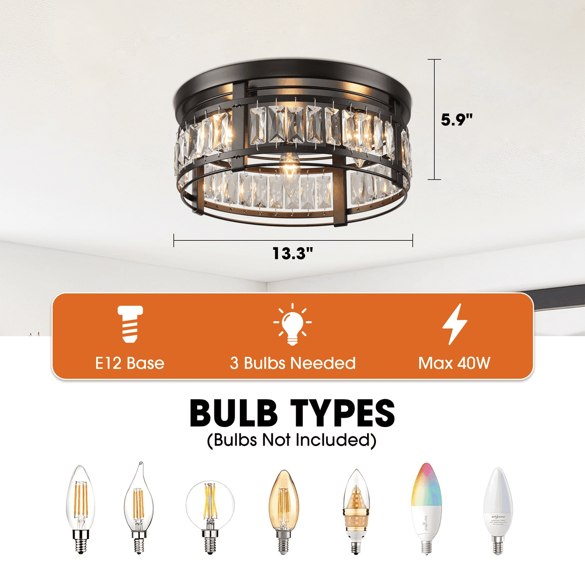 Parrot Uncle 13.3-inch Crystal Flush Mount Ceiling Light image 4