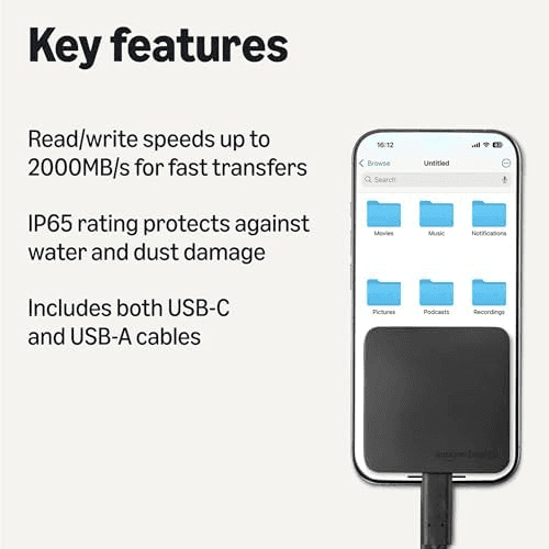 Amazon Basics 2TB Portable External SSD with Up to 2000MB/s Speeds image 2