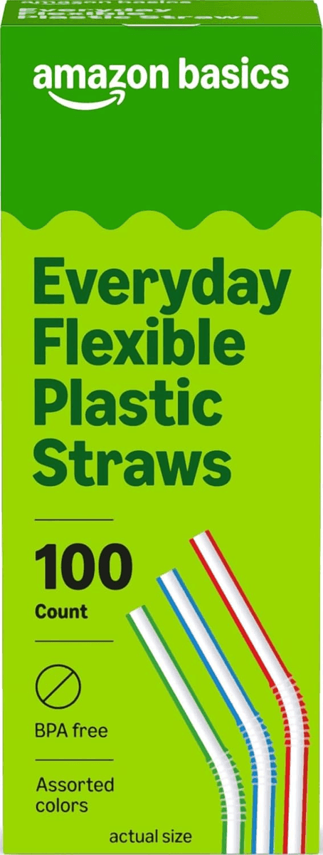 [Prime] Amazon Basics Flexible Plastic Straws, 100 Count