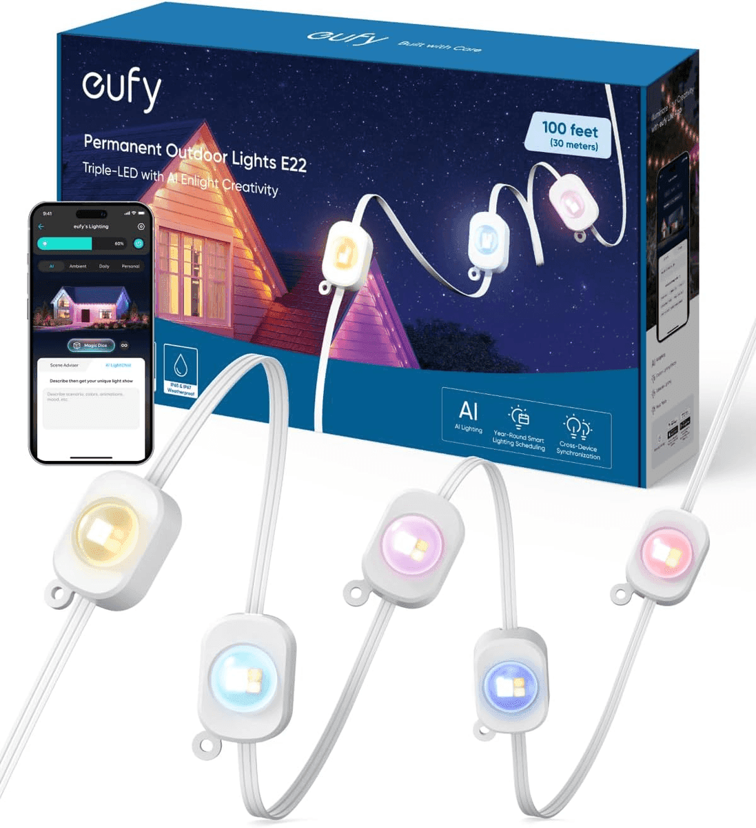 eufy E22 100-Foot Permanent Outdoor Lights - 60 Triple-LED Lights