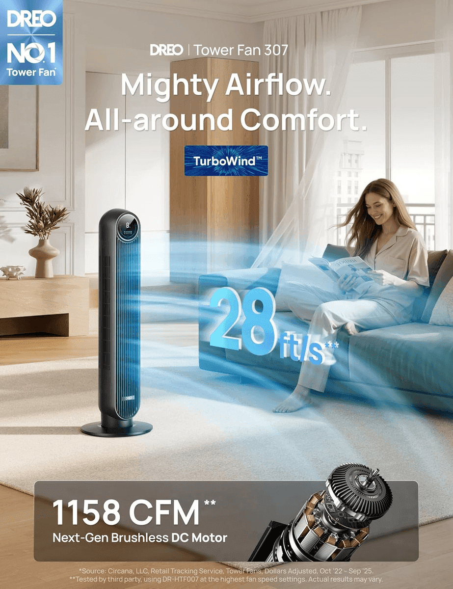 DREO 36-inch DC Tower Fan with Remote image 2
