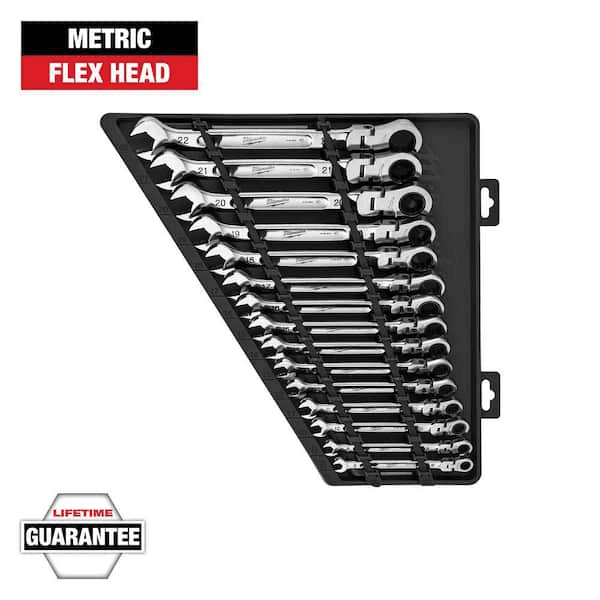 Milwaukee 15-Piece Metric Flex-Head Ratcheting Wrench Set