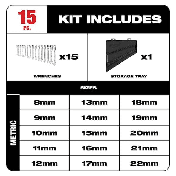 Milwaukee 15-Piece Metric Flex-Head Ratcheting Wrench Set image 2