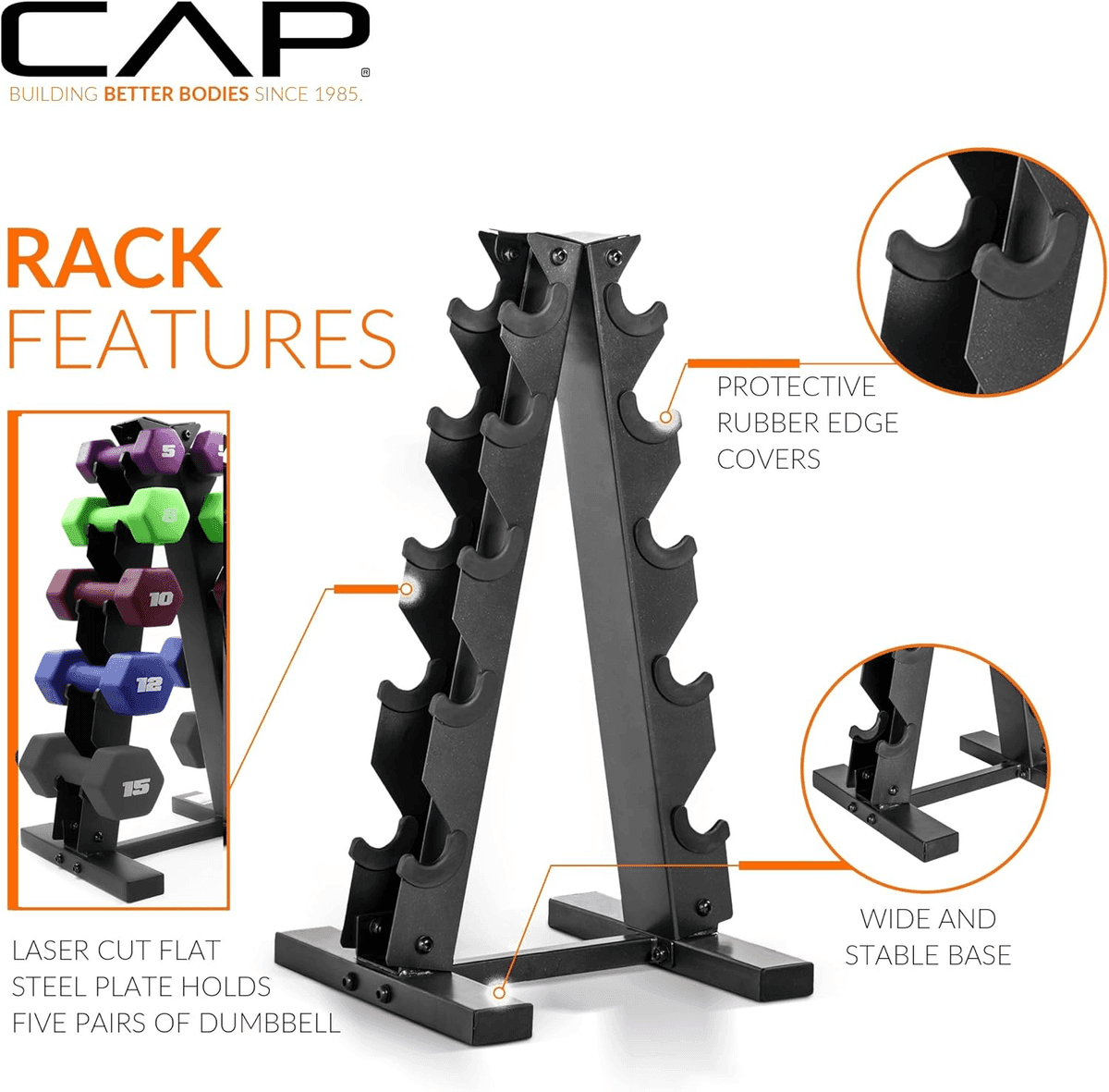 [Prime] CAP 100-Lb Neoprene Dumbbell Set with Rack image 3