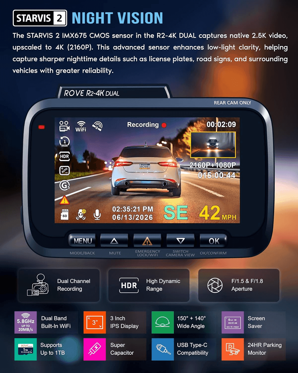 [Prime] ROVE R2-4K Dual Front and Rear Dash Cam with 128GB Card image 3