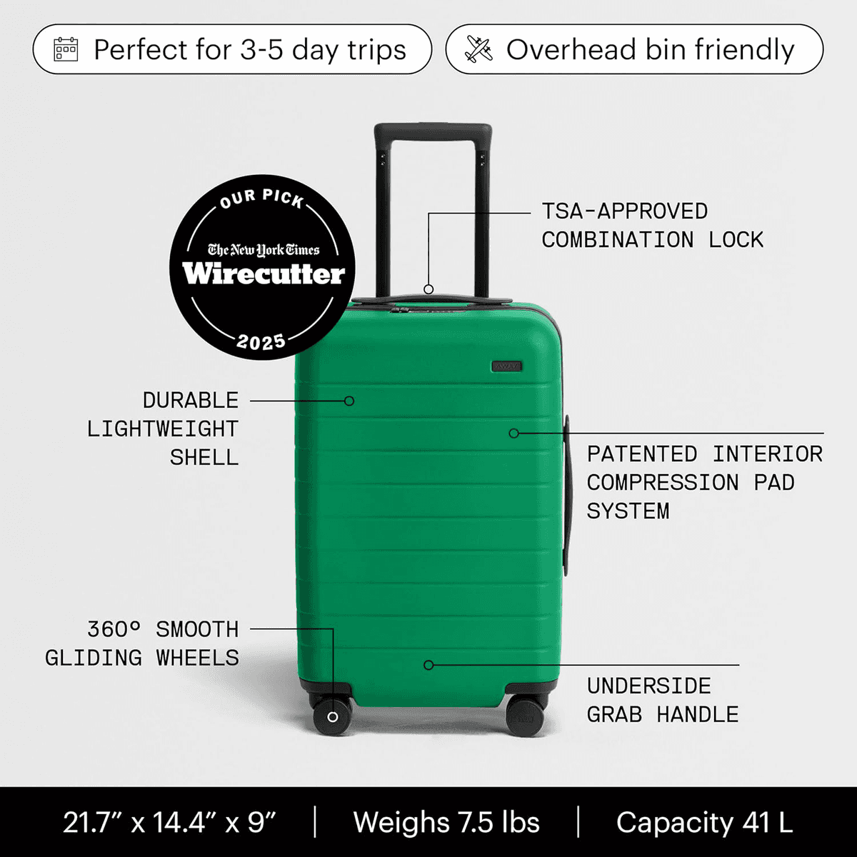 [Prime] Away The Carry-On 22-Inch Suitcase - Palm Green for $192 image 2