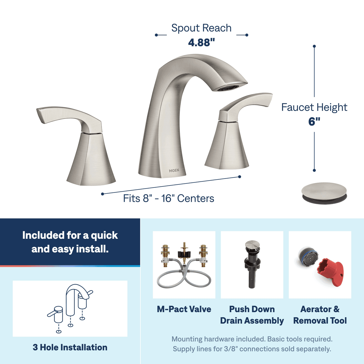 Moen Lindor Spot Resist Brushed Nickel Widespread Bathroom Faucet image 4