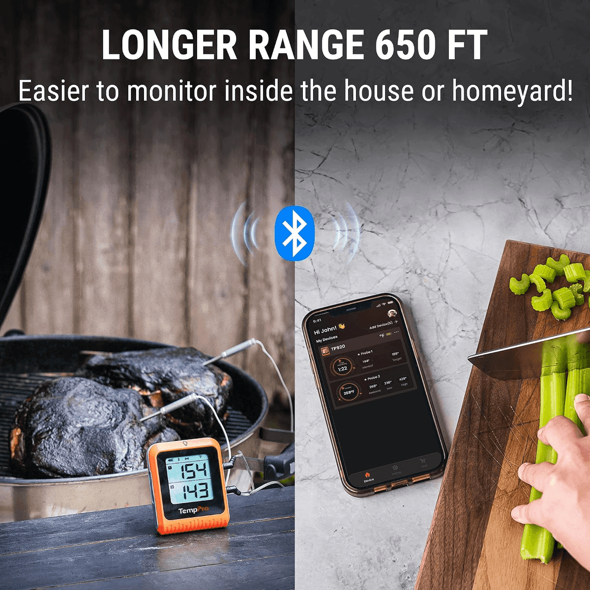 TempPro TempSync 650-ft Bluetooth Meat Thermometer with 2 Probes image 2