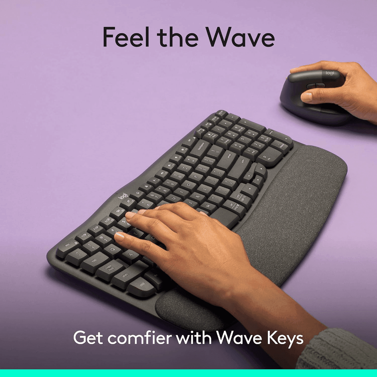 Logitech Wave Keys Ergonomic Wireless Keyboard with Palm Rest - Graphite image 2