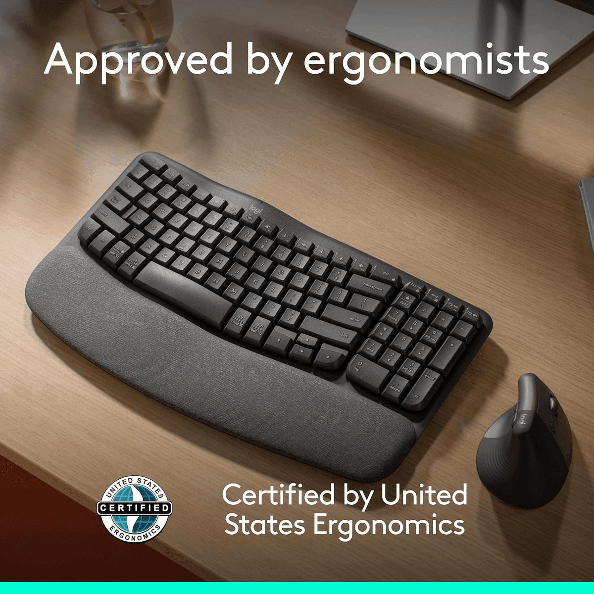Logitech Wave Keys Ergonomic Wireless Keyboard with Palm Rest - Graphite image 5