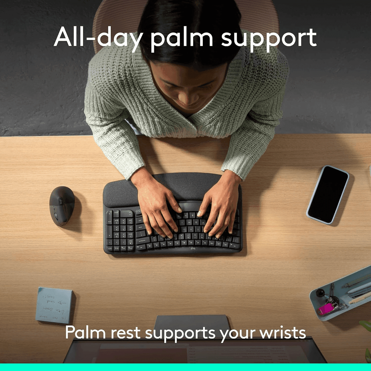 Logitech Wave Keys Ergonomic Wireless Keyboard with Palm Rest - Graphite image 4