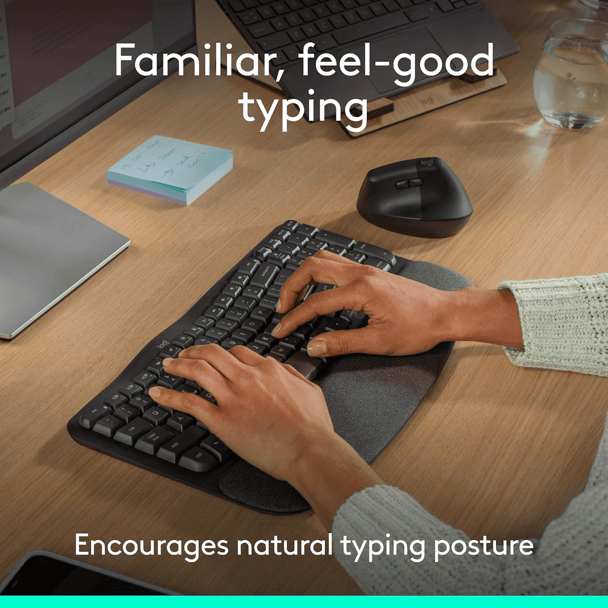 Logitech Wave Keys Ergonomic Wireless Keyboard with Palm Rest - Graphite image 3