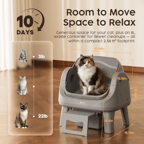 PetPivot Open-Top Self-Cleaning Cat Litter Box - Dark Gray image 5