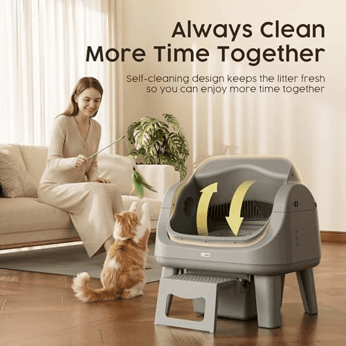 PetPivot Open-Top Self-Cleaning Cat Litter Box - Dark Gray image 2