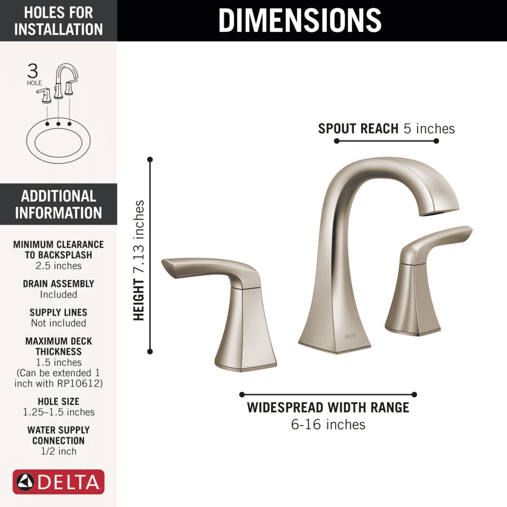Delta Lacey Widespread Bathroom Faucet - SpotShield Brushed Nickel image 5