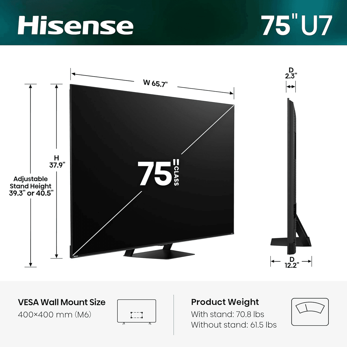 Hisense 75-Inch U7 Mini-LED 4K 165Hz Smart Google TV (75U7SG) image 2