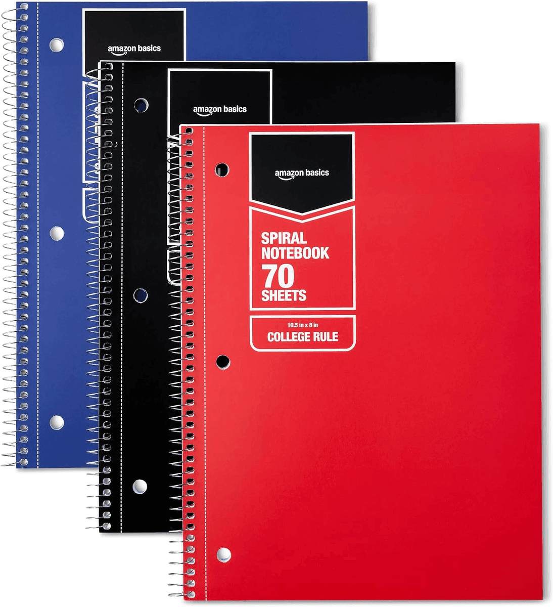 Amazon Basics College Ruled Spiral Notebooks, 3-Pack