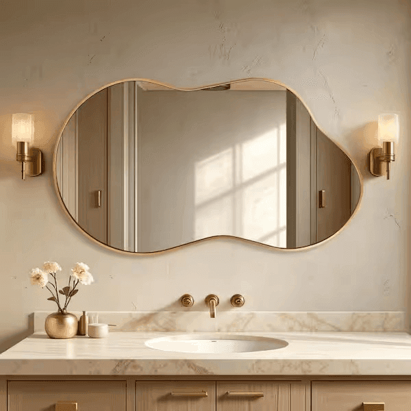 Hochwertiges 46 x 26-Inch Irregular Gold Framed Wall Mirror