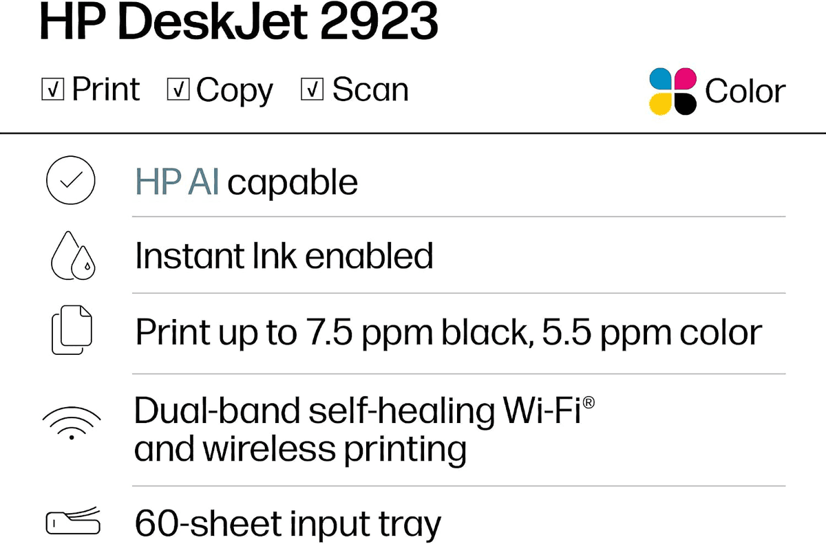 HP DeskJet 2923 Wireless Color All-in-One Printer image 2