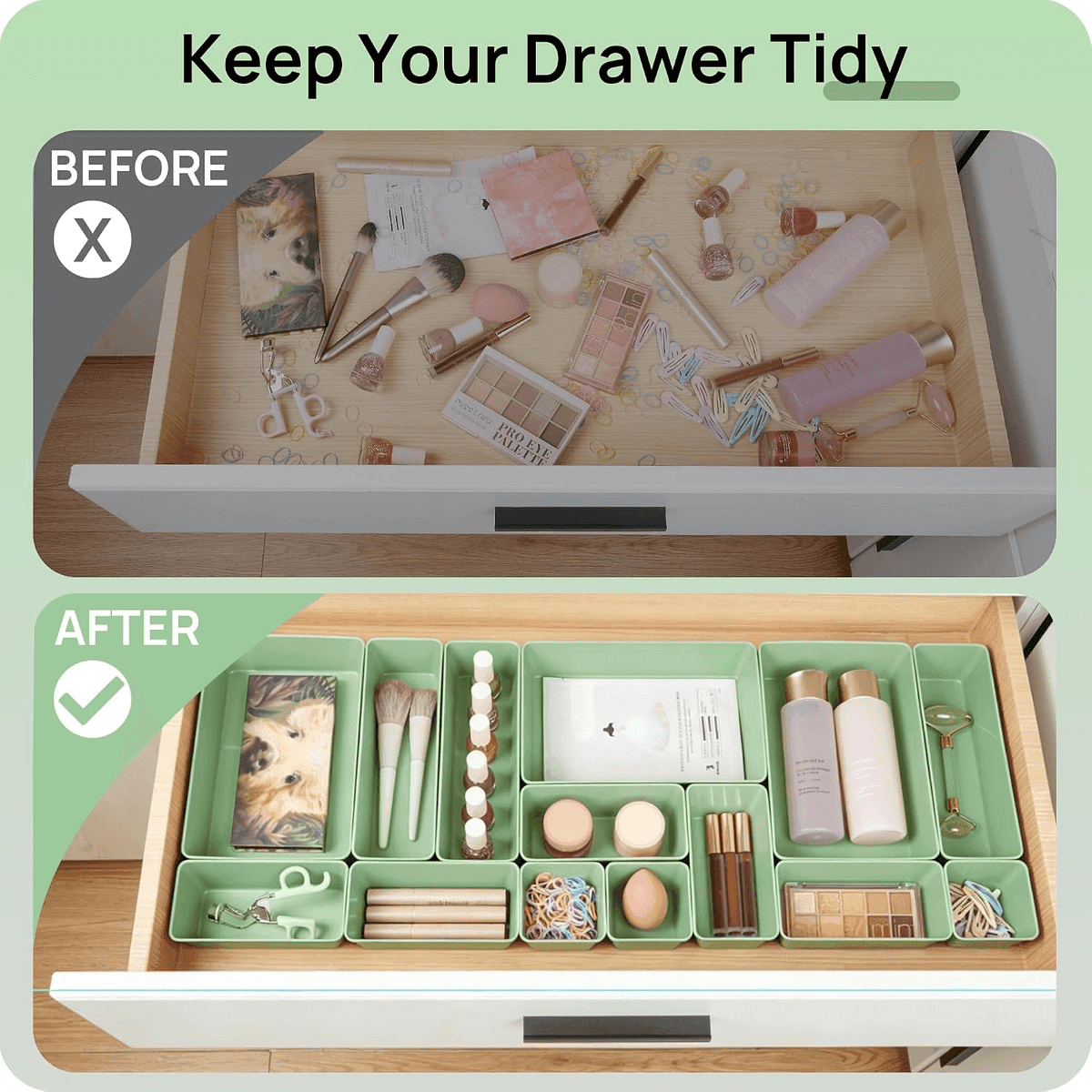 Vtopmart 25-Piece Sage Green Drawer Organizer Set image 3