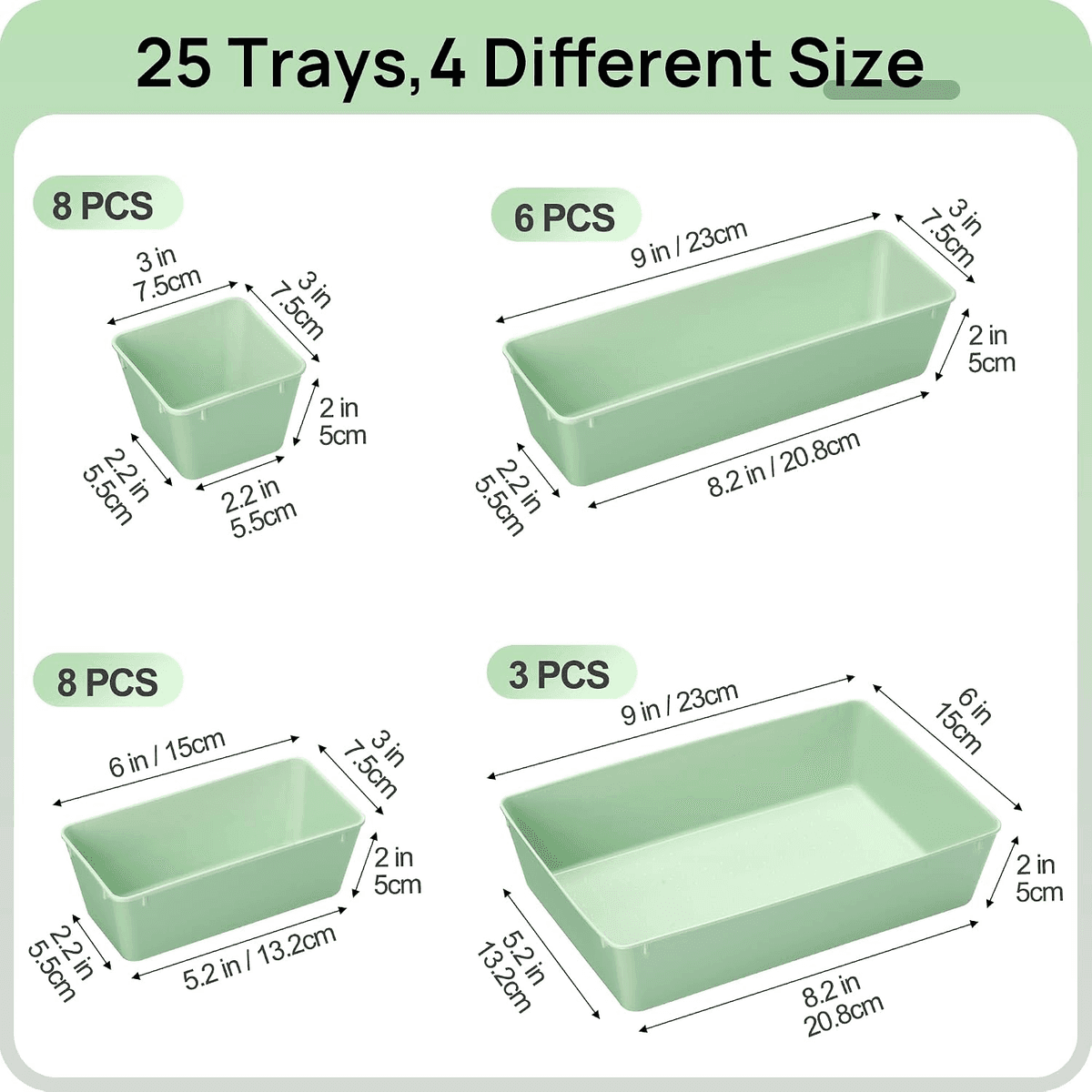 Vtopmart 25-Piece Sage Green Drawer Organizer Set image 2