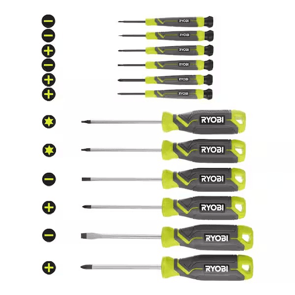 RYOBI 12-Piece Screwdriver Set with Cushion Grip Handles
