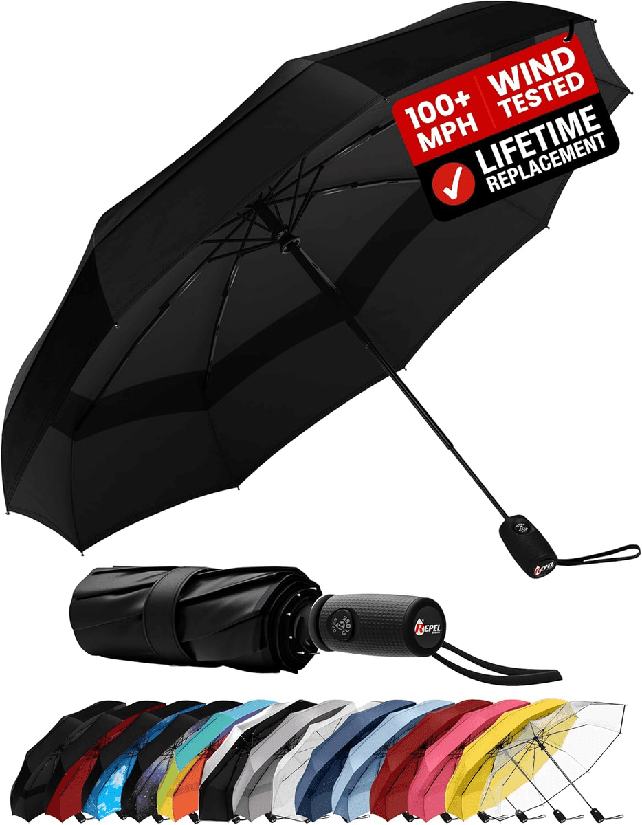 Repel Windproof Travel Umbrella - Black 1-Pack