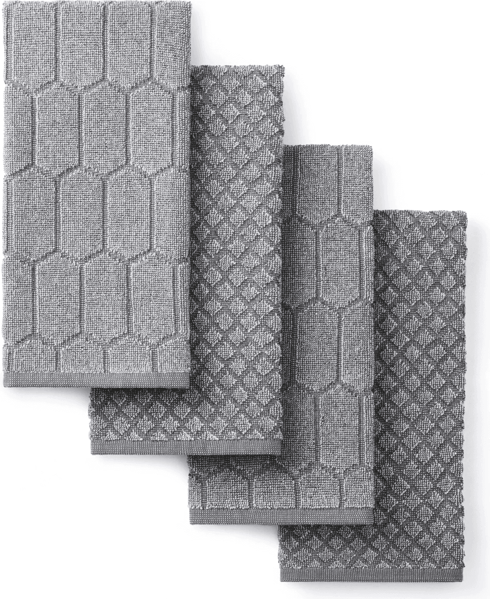 Martha Stewart Honeycomb Chambray Cotton Kitchen Towel Set, 4 Piece - Gray