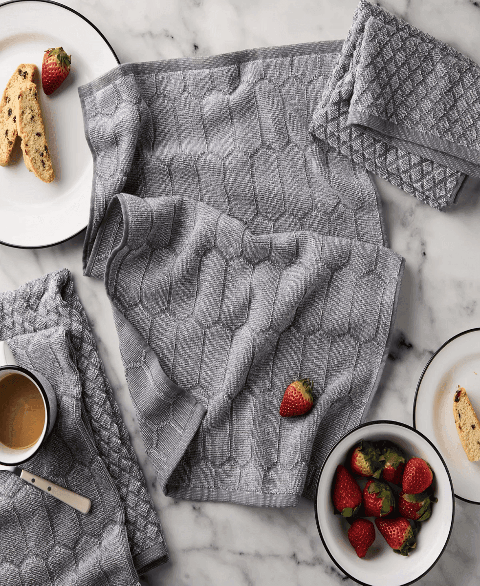 Martha Stewart Honeycomb Chambray Cotton Kitchen Towel Set, 4 Piece - Gray image 3