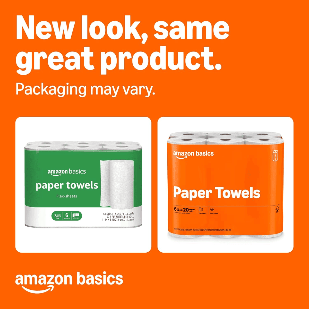 Amazon Basics 2-Ply Flex-Sheets Paper Towels - 12 Rolls, 150 Sheets Each image 2
