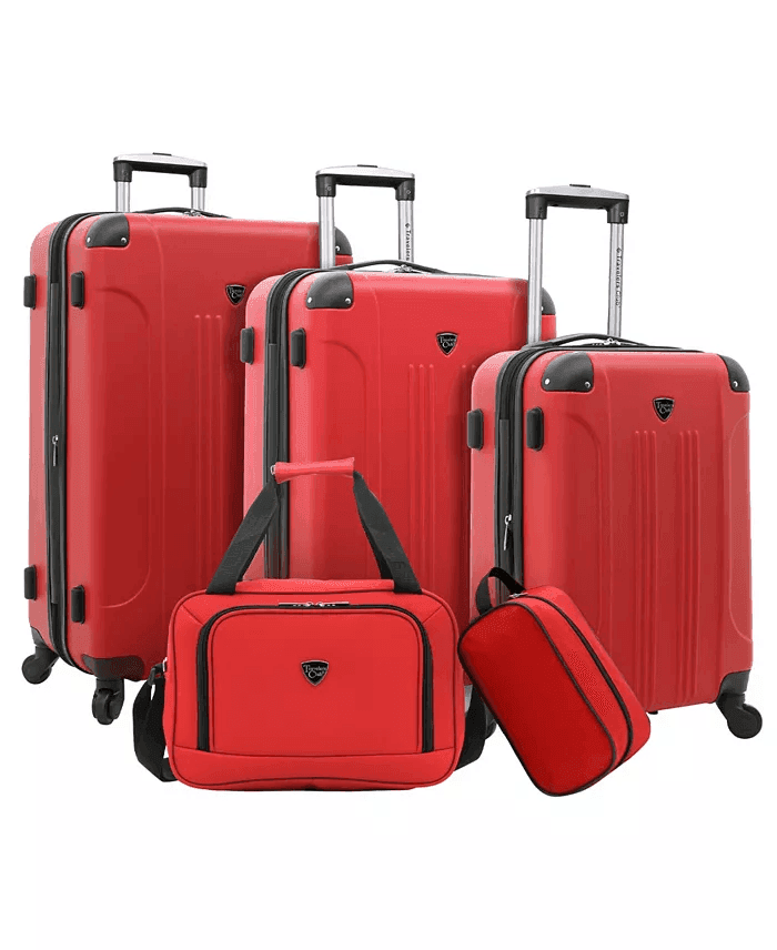 Travelers Club Chicago 5-Piece Hardside Luggage Set, Red