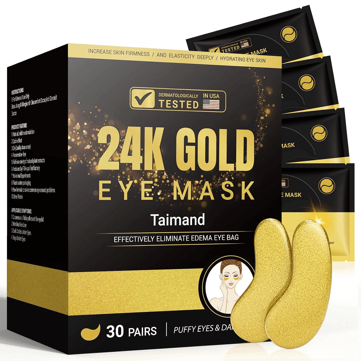Taimand 24K Gold Under Eye Patches, 30 Pairs