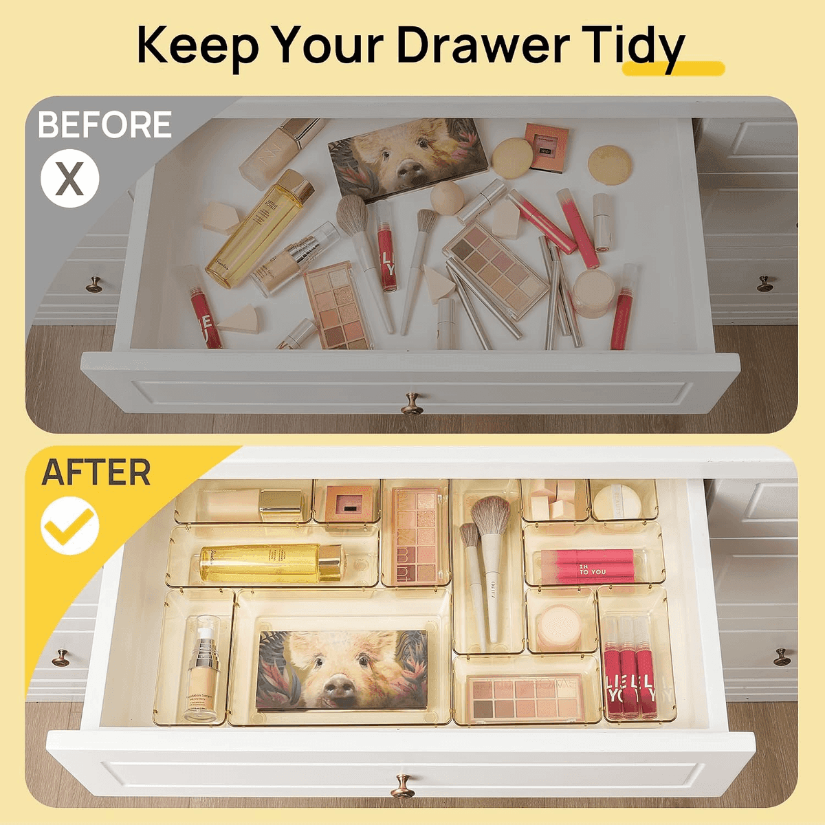 Vtopmart 25-Pack Drawer Organizers, Transparent Champagne image 2