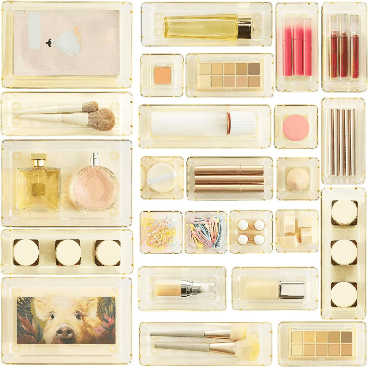 Vtopmart 25-Pack Drawer Organizers, Transparent Champagne
