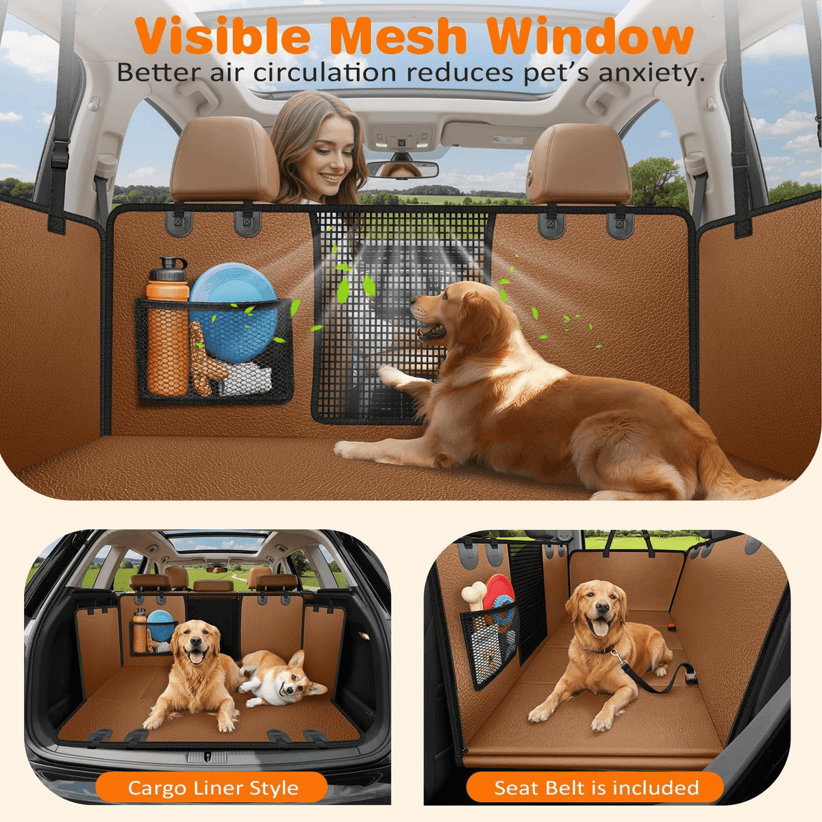 URPOWER Hard Bottom Dog Car Seat Cover - Brown, Standard 54 in. image 4