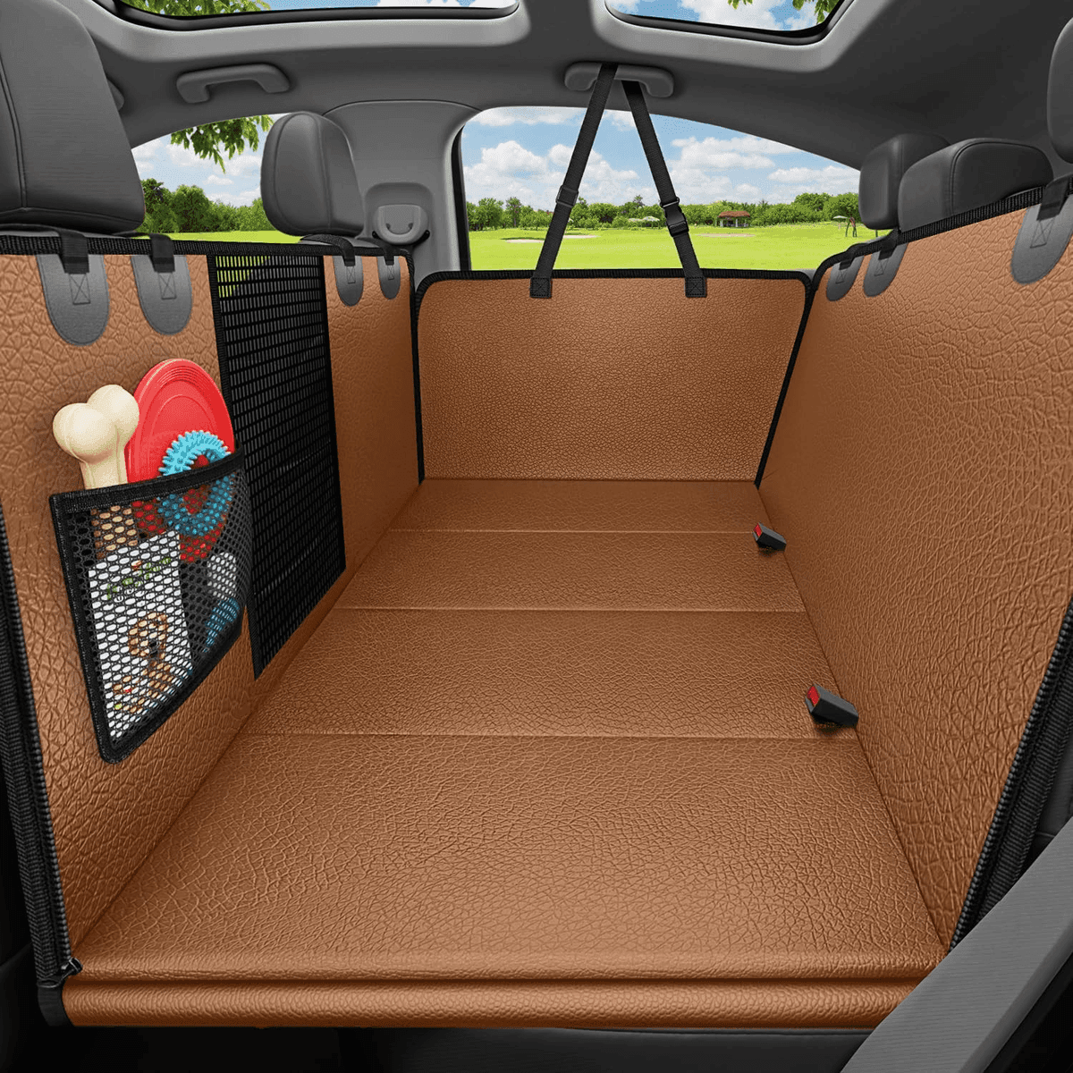 URPOWER Hard Bottom Dog Car Seat Cover - Brown, Standard 54 in.