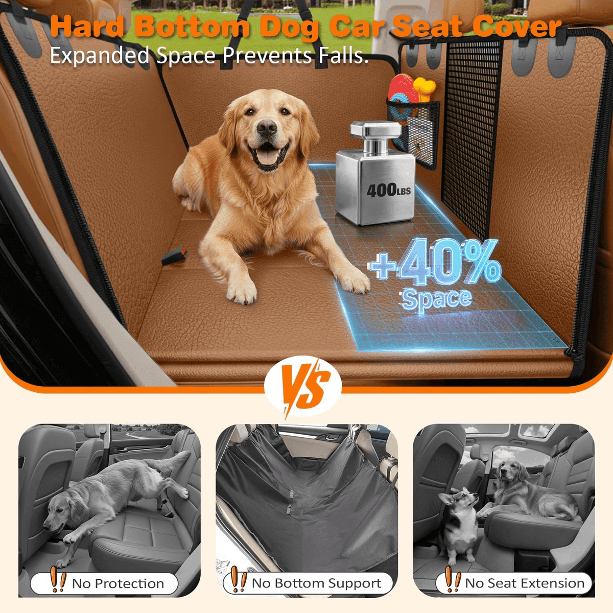 URPOWER Hard Bottom Dog Car Seat Cover - Brown, Standard 54 in. image 2