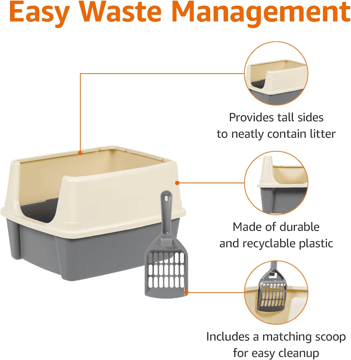 Amazon Basics Large High-Sided Cat Litter Box with Scoop image 2