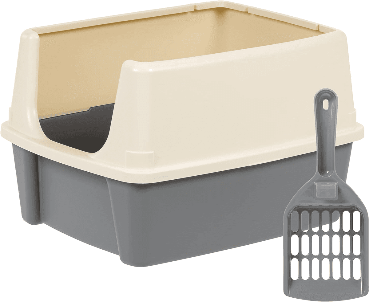Amazon Basics Large High-Sided Cat Litter Box with Scoop