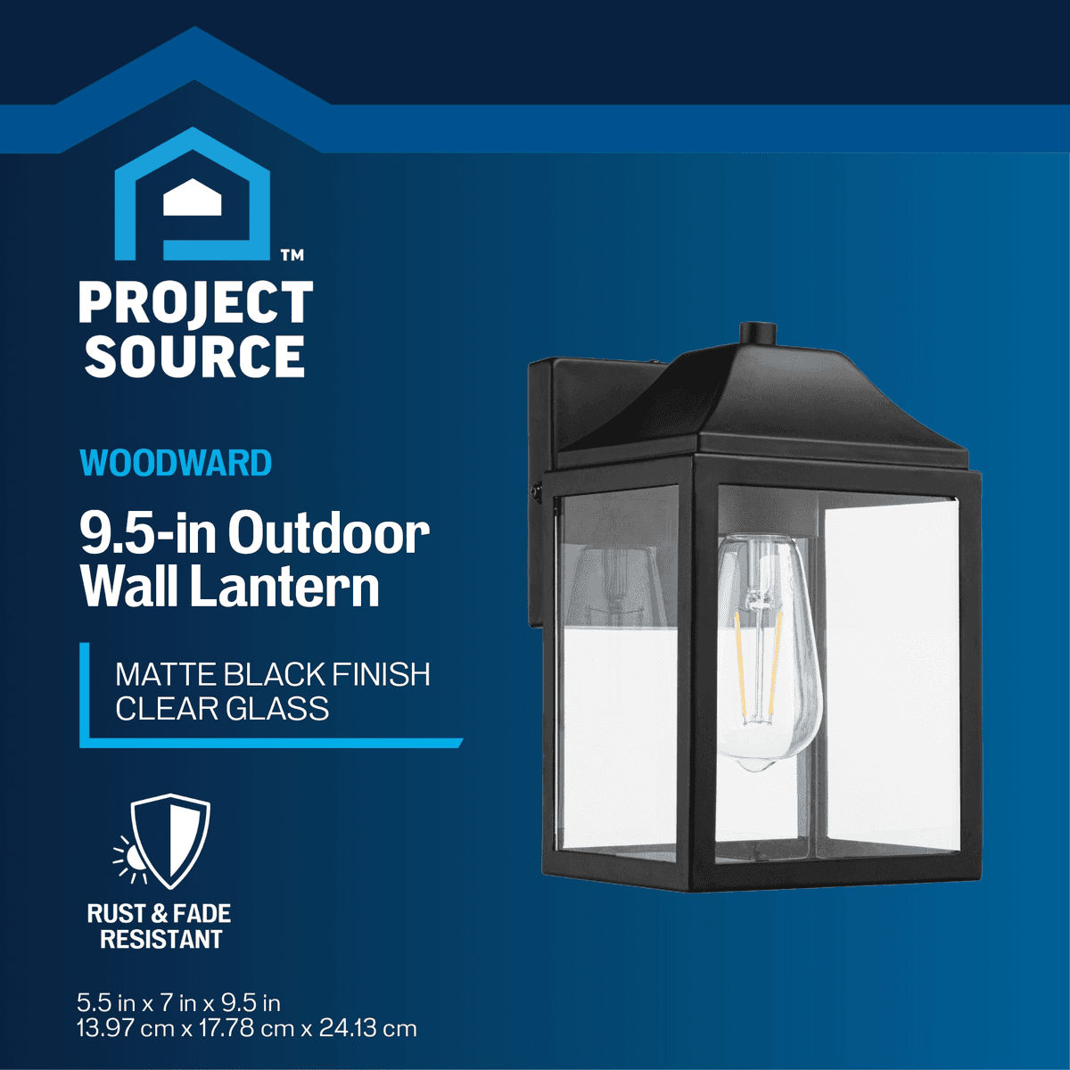 Project Source Woodward 9.5-in Outdoor Wall Light - Matte Black image 4