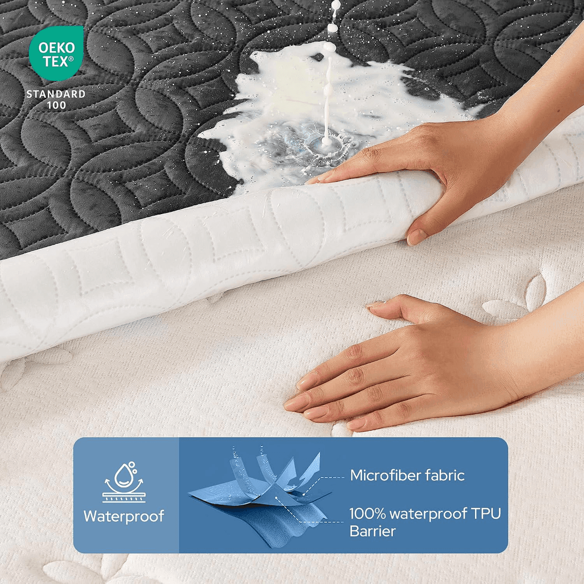 BEDLORE Waterproof Twin XL Mattress Protector, Gray image 2