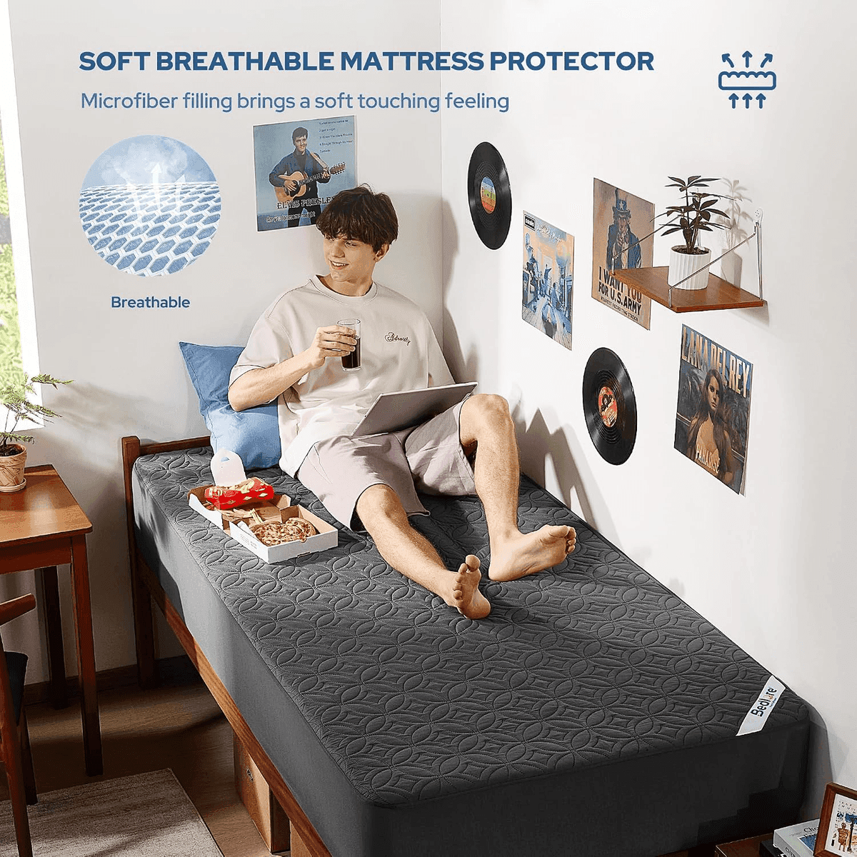 BEDLORE Waterproof Twin XL Mattress Protector, Gray image 3