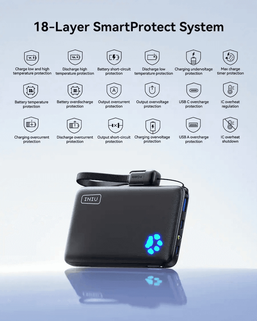 INIU 10,000mAh 22.5W Compact Power Bank with USB-C Cable image 5