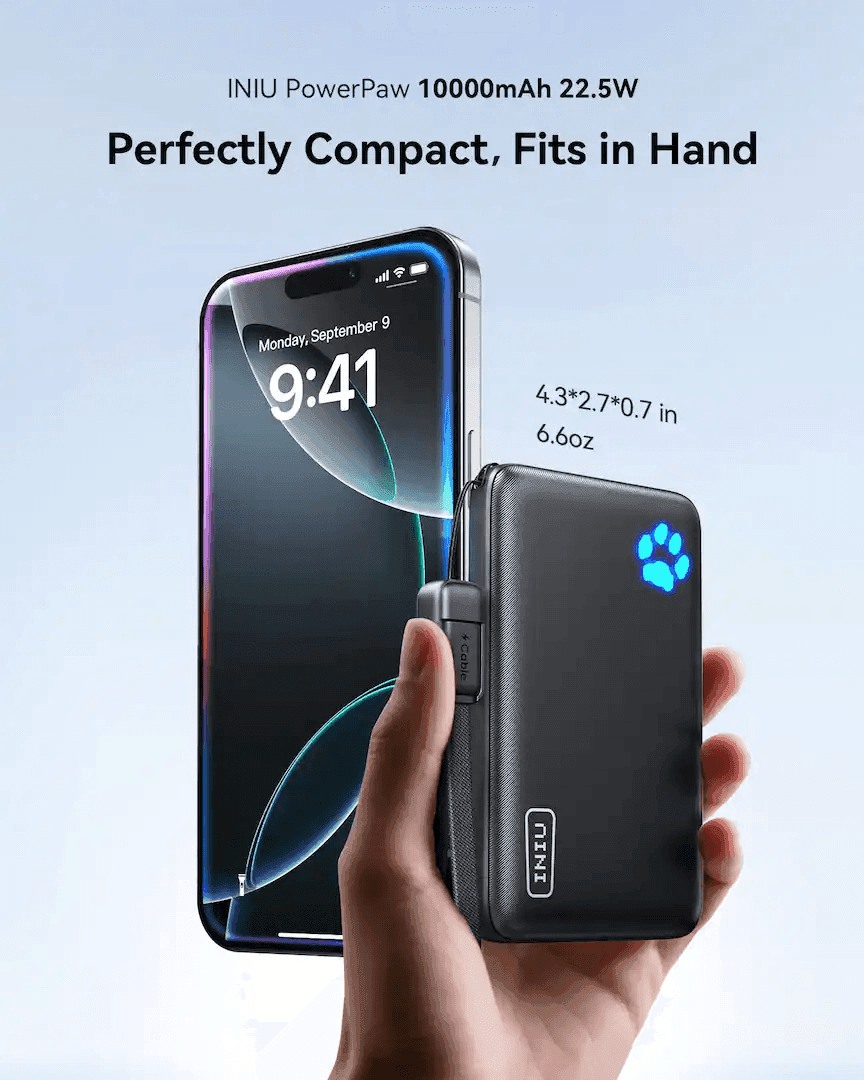 INIU 10,000mAh 22.5W Compact Power Bank with USB-C Cable image 2