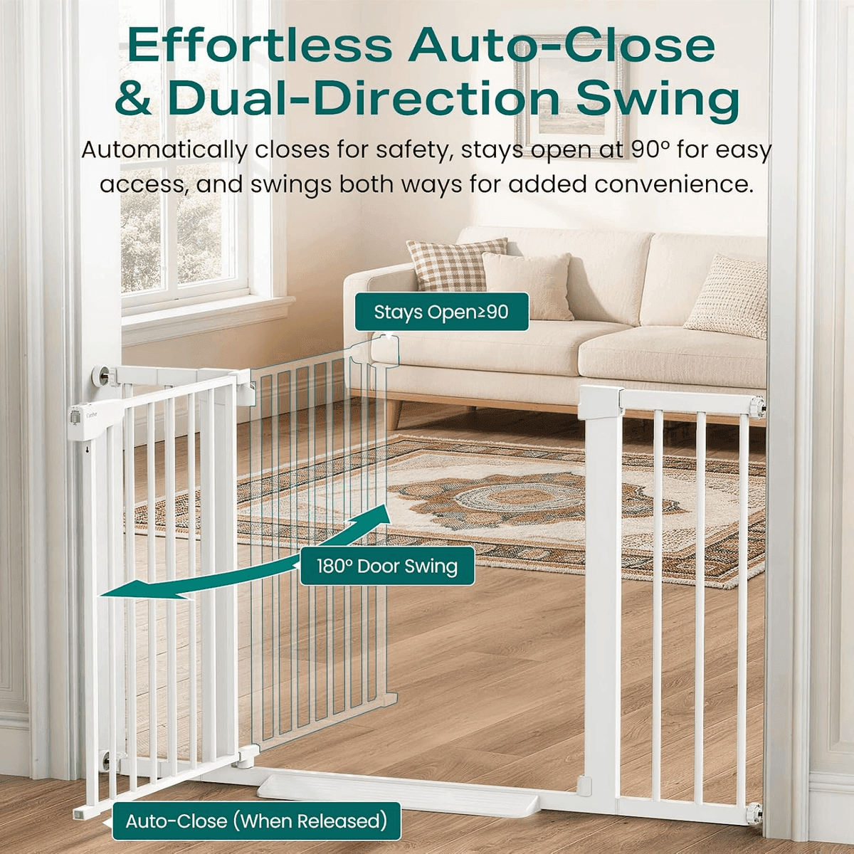 Cumbor 30-46-Inch Auto-Close Baby & Pet Gate - White image 3