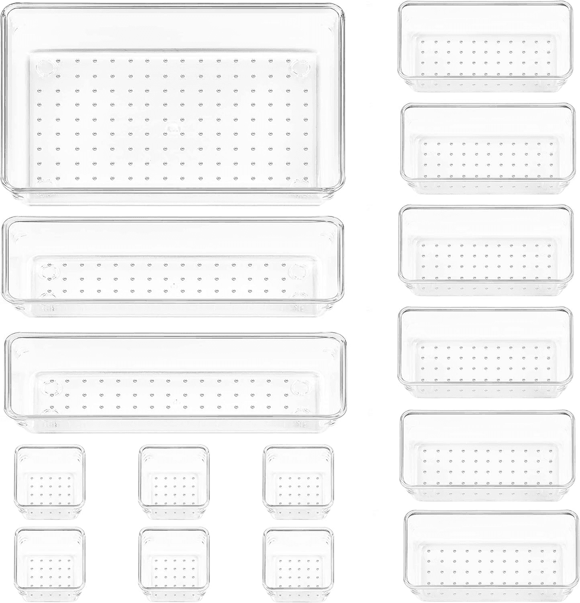 Vtopmart 15-Piece Clear Plastic Drawer Organizer Set